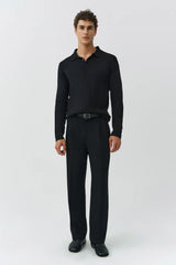 SIMKHAI - Reynolds Long Sleeve Polo - Dark Charcoal Melange