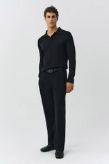 SIMKHAI - Reynolds Long Sleeve Polo - Dark Charcoal Melange