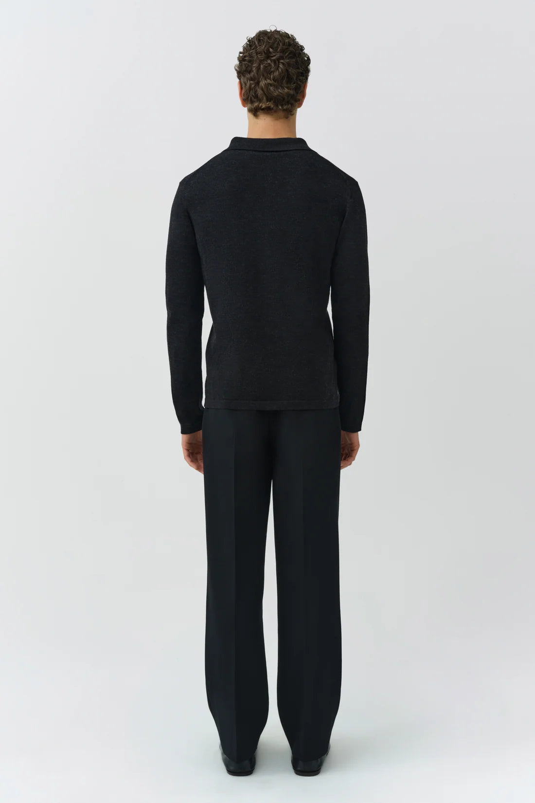 SIMKHAI - Reynolds Long Sleeve Polo - Dark Charcoal Melange