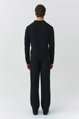 SIMKHAI - Reynolds Long Sleeve Polo - Dark Charcoal Melange