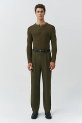 SIMKHAI - Hezekiah Classic Henley - Dark Olive