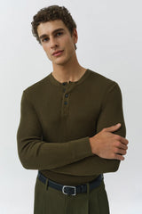 SIMKHAI - Hezekiah Classic Henley - Dark Olive