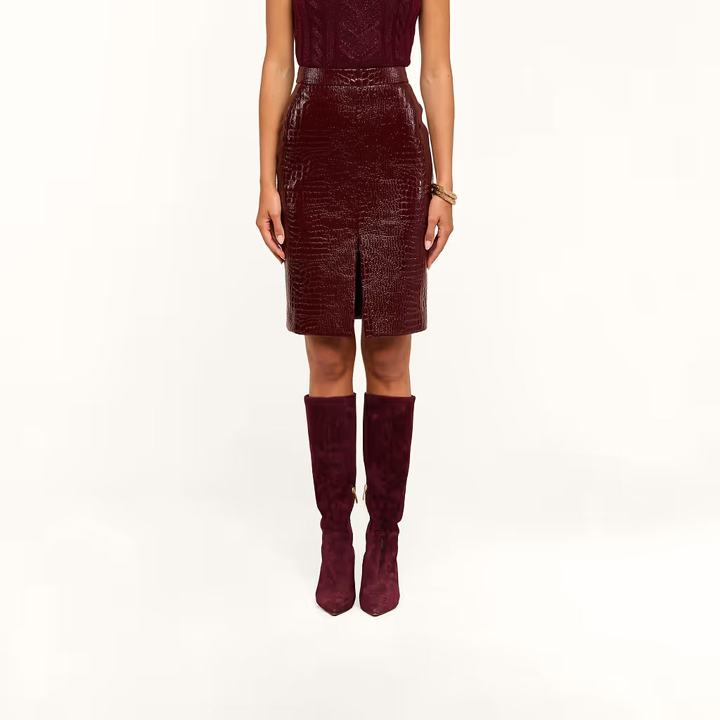 L'AGENCE- Violetta Pencil Skirt- Dark Port Croc