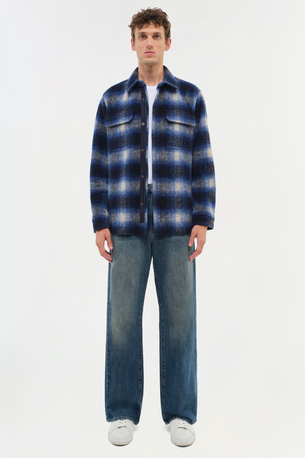 SIMKHAI -  Caleb Plaid Shirt Jacket - Charcoal Granite Plaid