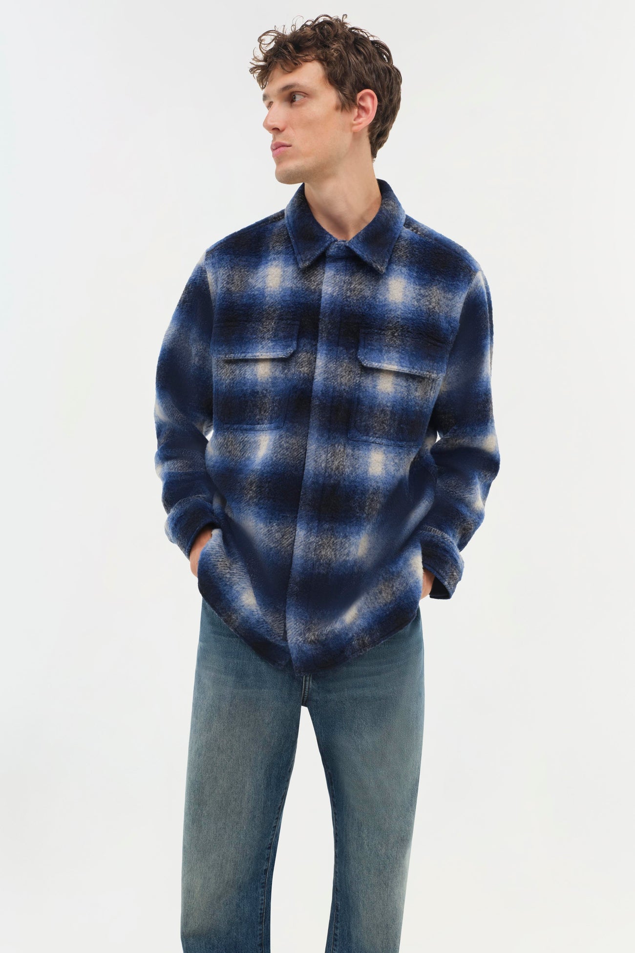 SIMKHAI -  Caleb Plaid Shirt Jacket - Charcoal Granite Plaid