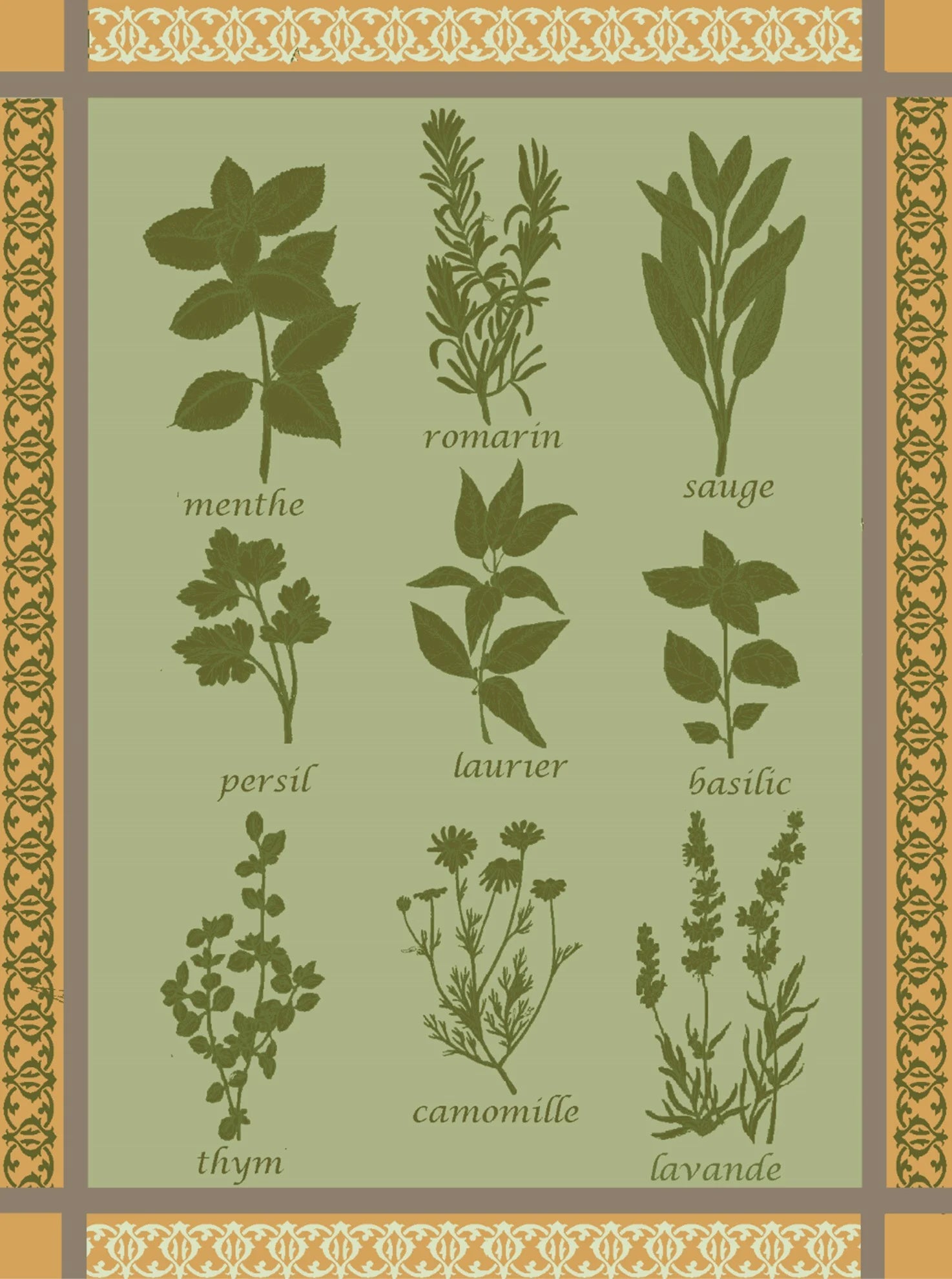 Tea Towel - Herbs - Green