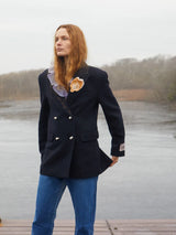 Lingua Franca - Jackie Embellished Double Breasted Blazer - Navy Twill