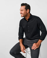 David Donahue- L/S Knit Button Up Shirt- Black