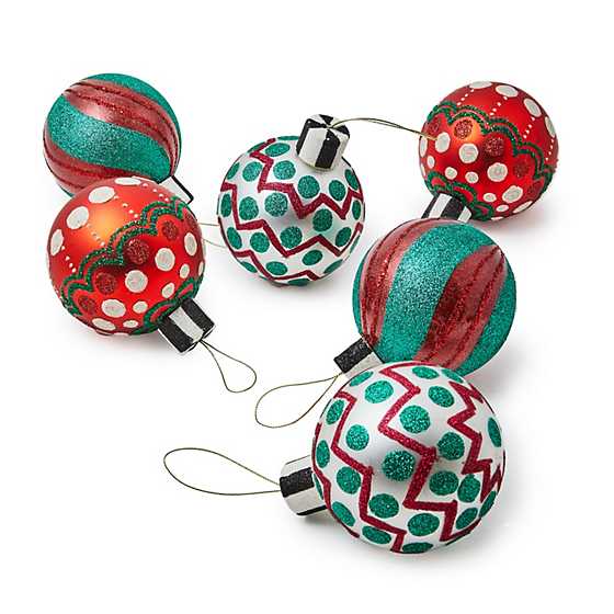 MacKenzie-Childs - Cozy Christmas Glass Ball Ornaments, Set of 6