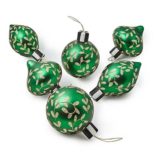 MacKenzie-Childs - Emerald Luxe Assorted Glass Ornaments, Set of 6