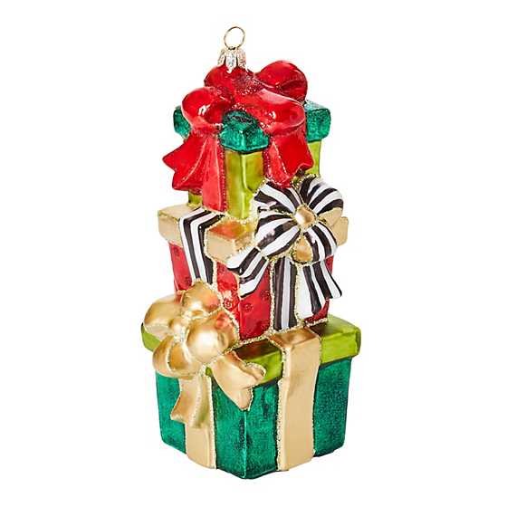 Mackenzie Childs - Cozy Christmas Stacked Gifts Glass Ornament