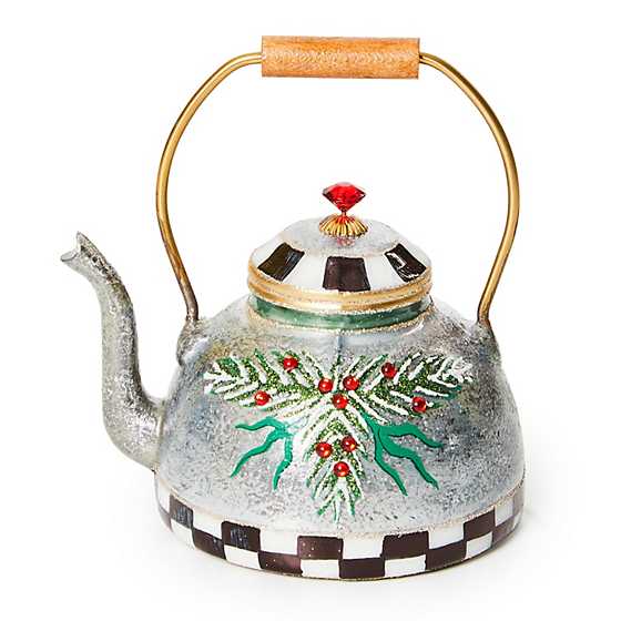 Mackenzie Childs - Farmhouse Holiday Tea Kettle Glass Ornament