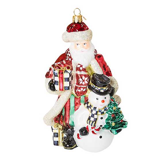 Mackenzie Childs - Cozy Christmas Santa and Snowman Glass Ornament