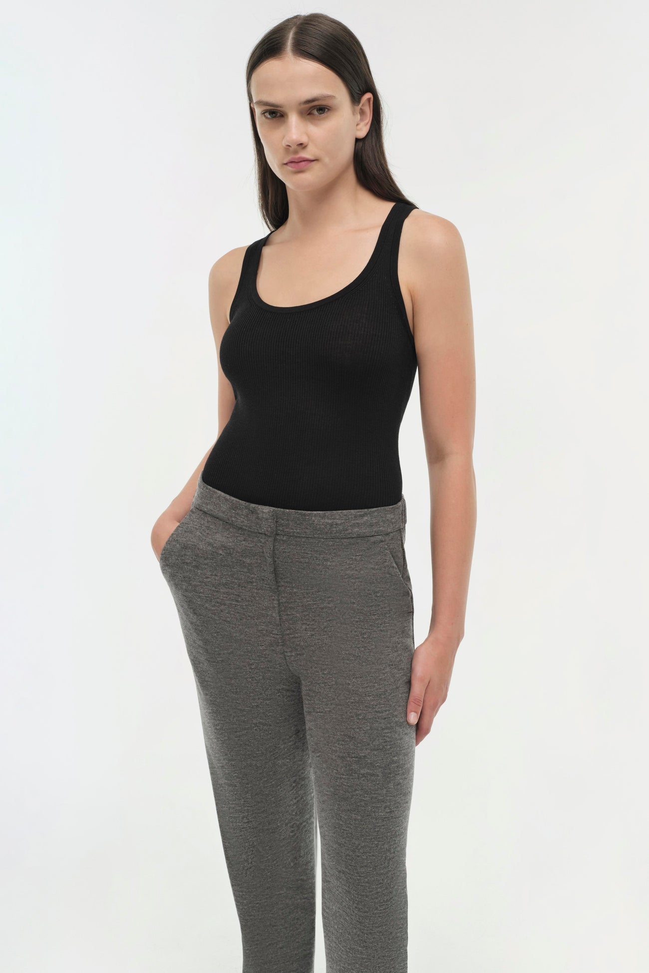 SIMKHAI - Hayley Cropped Straight Pant - Warm Gray