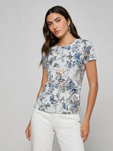 L'AGENCE Women's Ressi S/S Crew T-Shirt in Watercolor Butterfly