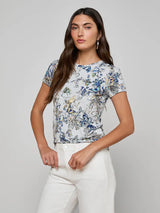 L'AGENCE Women's Ressi S/S Crew T-Shirt in Watercolor Butterfly
