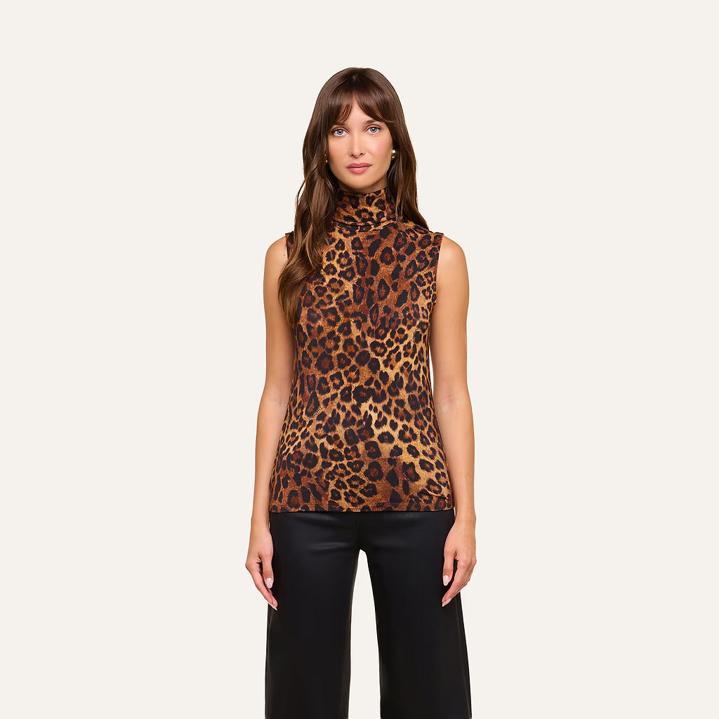 L'AGENCE- Ceci Sleeveless Turtleneck Top- Leopard
