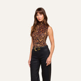 L'AGENCE- Ceci Sleeveless Turtleneck Top- Leopard