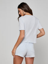 L'AGENCE Women's Stormy SS Crop T-Shirt in Pale Mist Blue