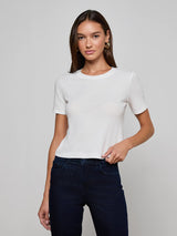L'AGENCE Women's Stormy SS Crop T-Shirt in White