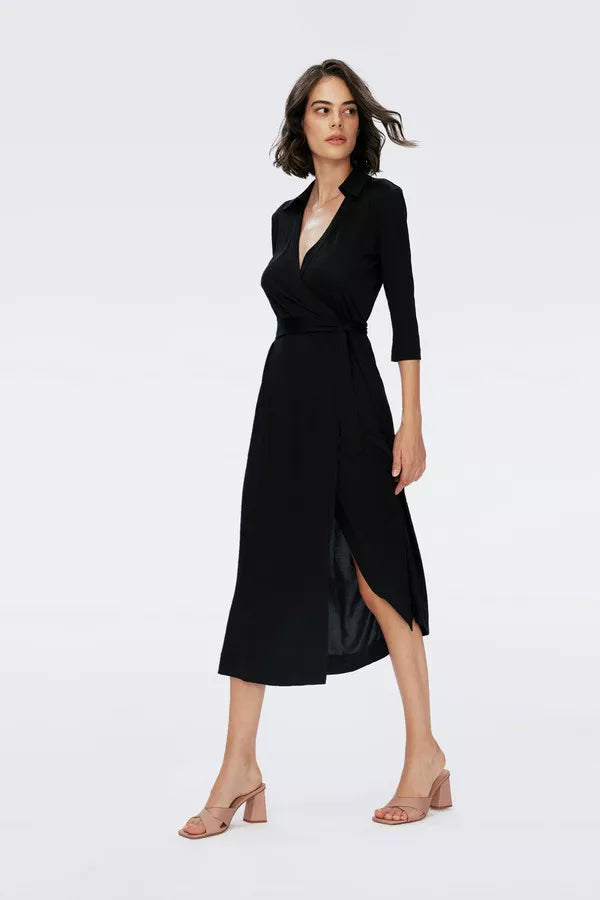 DVF - Abigail Midi Wrap Dress - Black