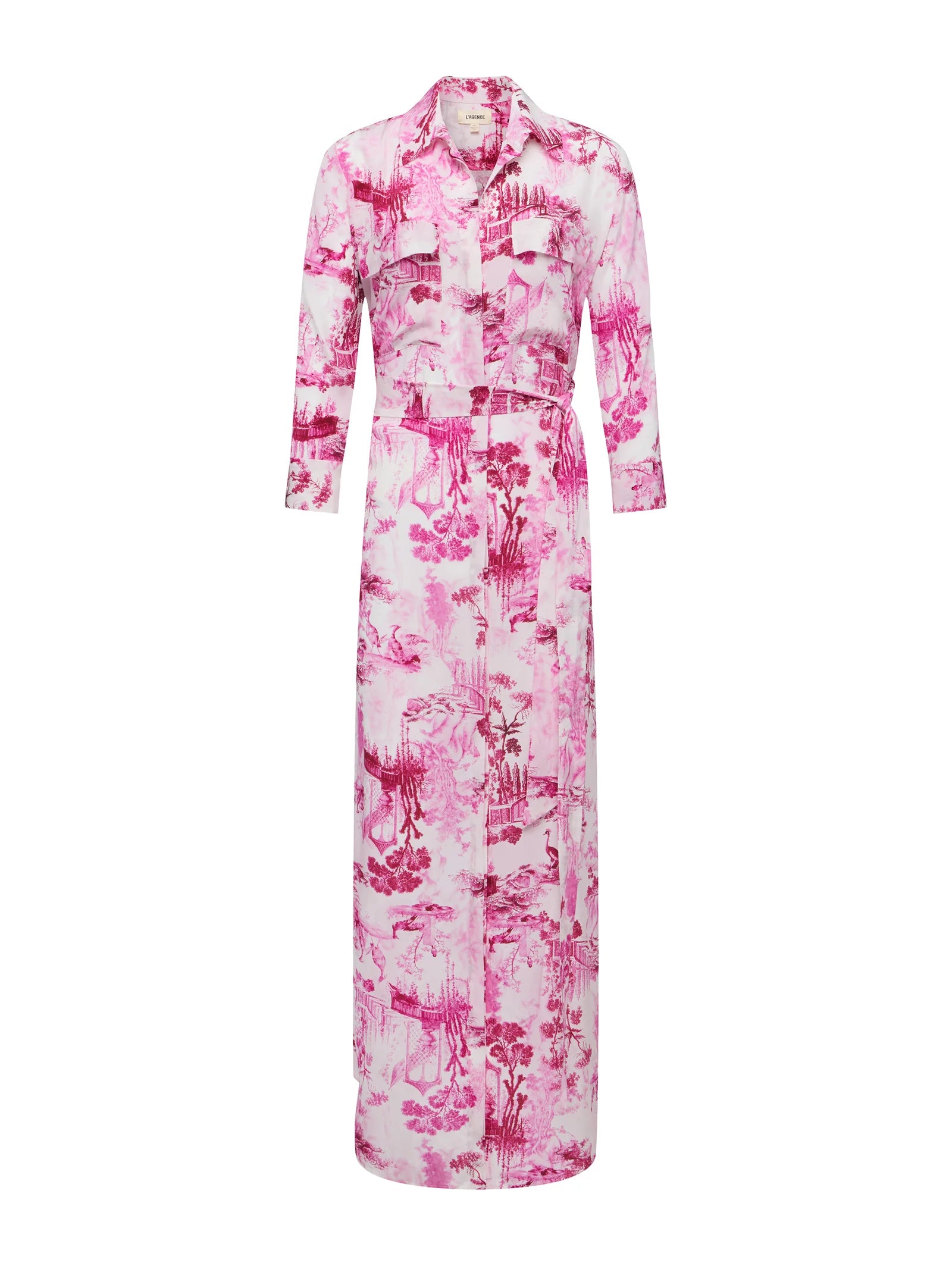 L Agence Cameron long shirt Dress white pink
