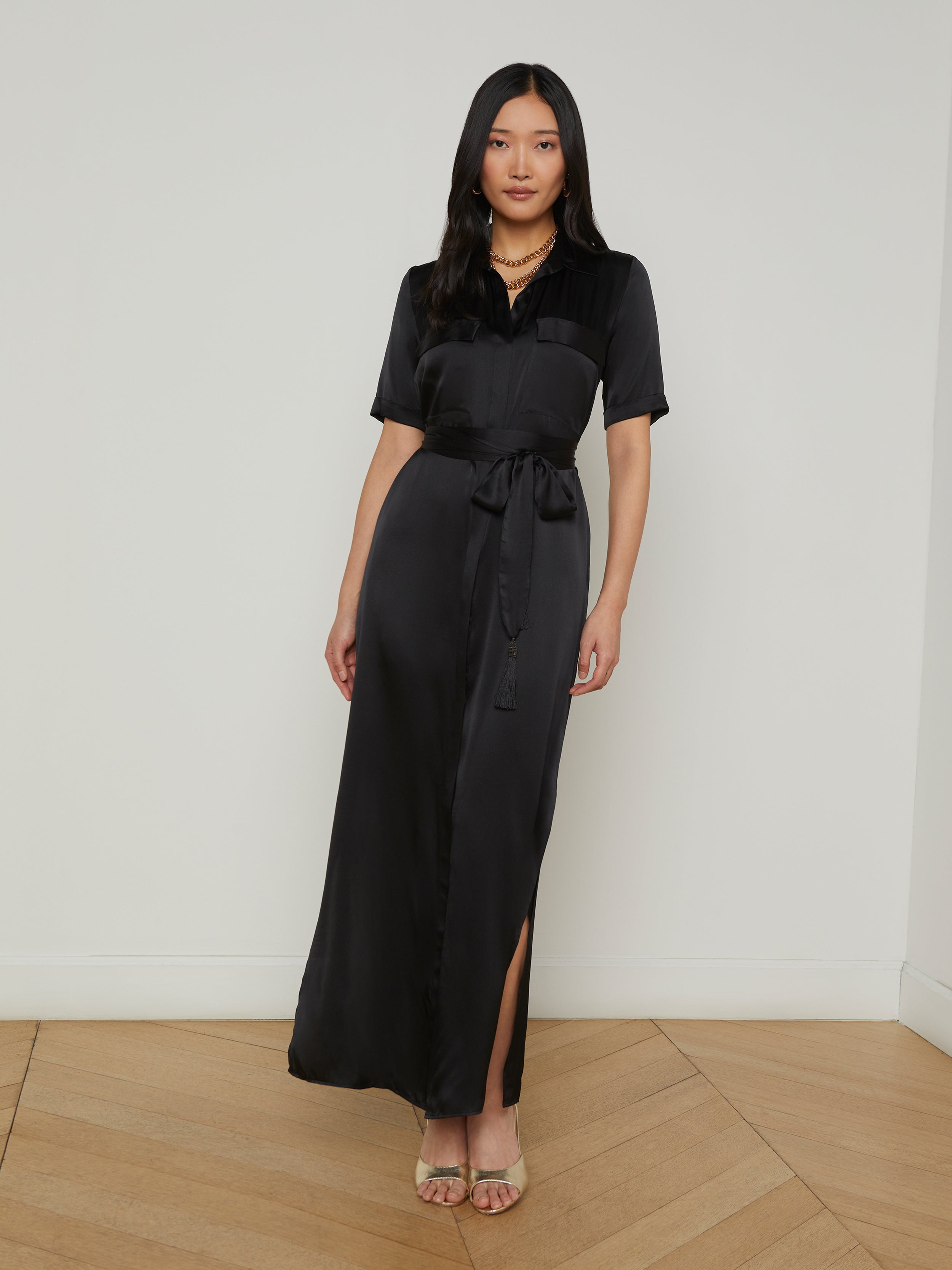 L'AGENCE - Klement Silk Shirt Dress - Black