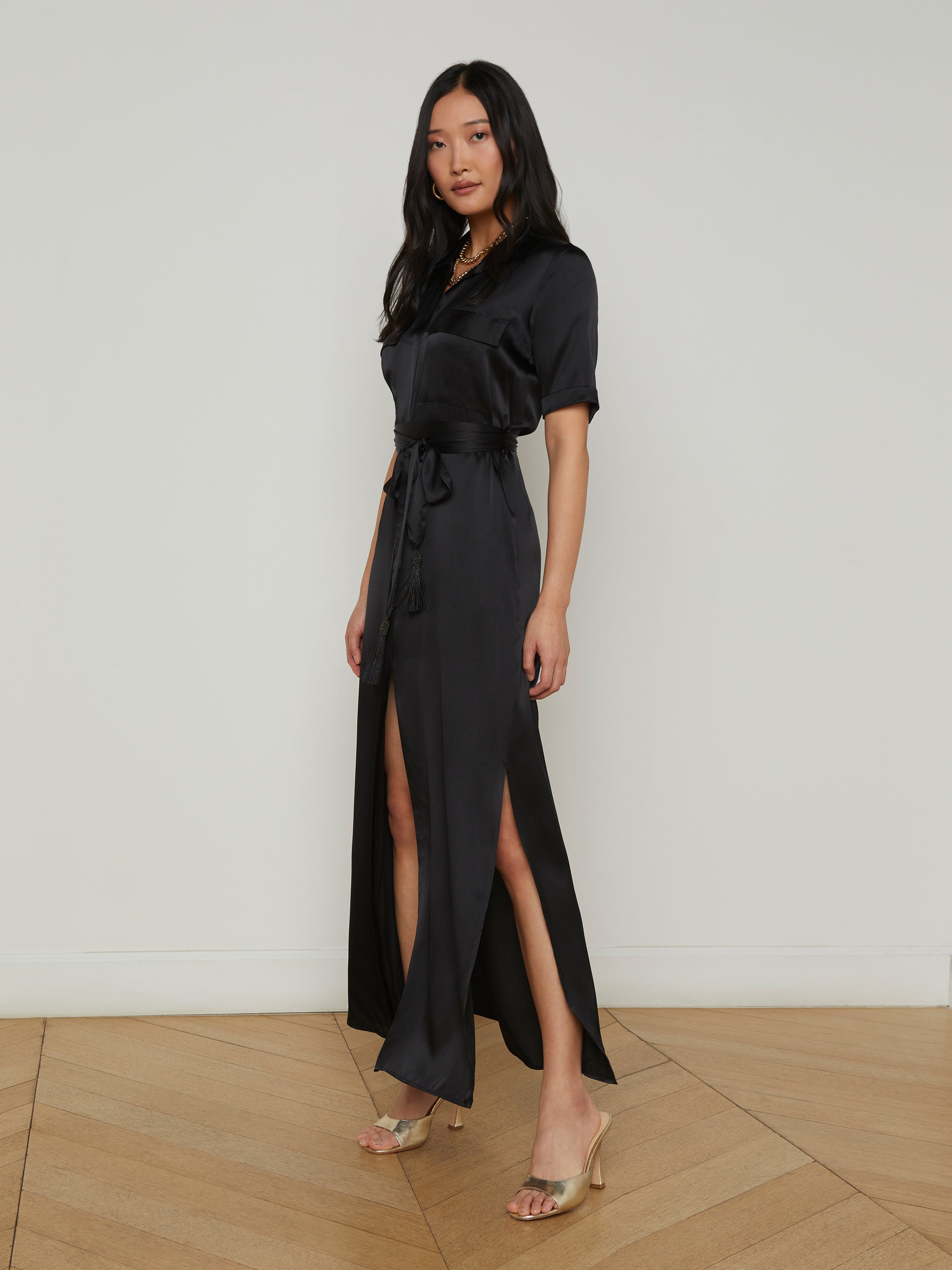L'AGENCE - Klement Silk Shirt Dress - Black