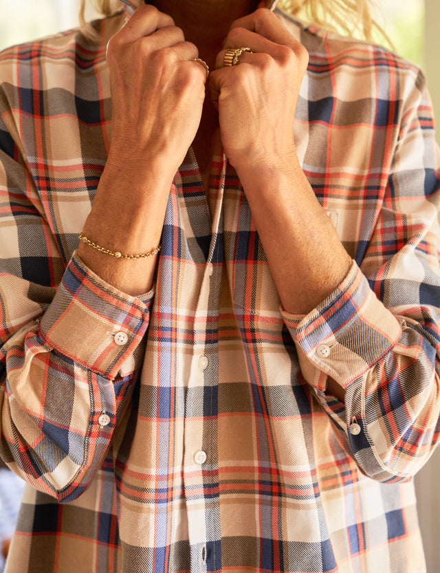Frank & Eileen - Eileen Italian Flannel Relaxed Button-Up - Camel and Navy with Orange Plaid Shirt