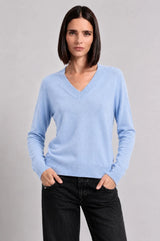 Minnie Rose- Cashmere LS Shrunken V  Neck- Nordic Sky