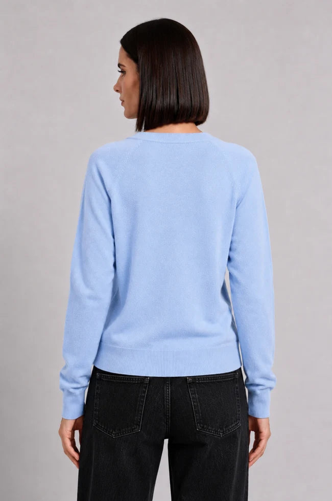 Minnie Rose- Cashmere LS Shrunken V  Neck- Nordic Sky