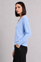 Minnie Rose- Cashmere LS Shrunken V  Neck- Nordic Sky