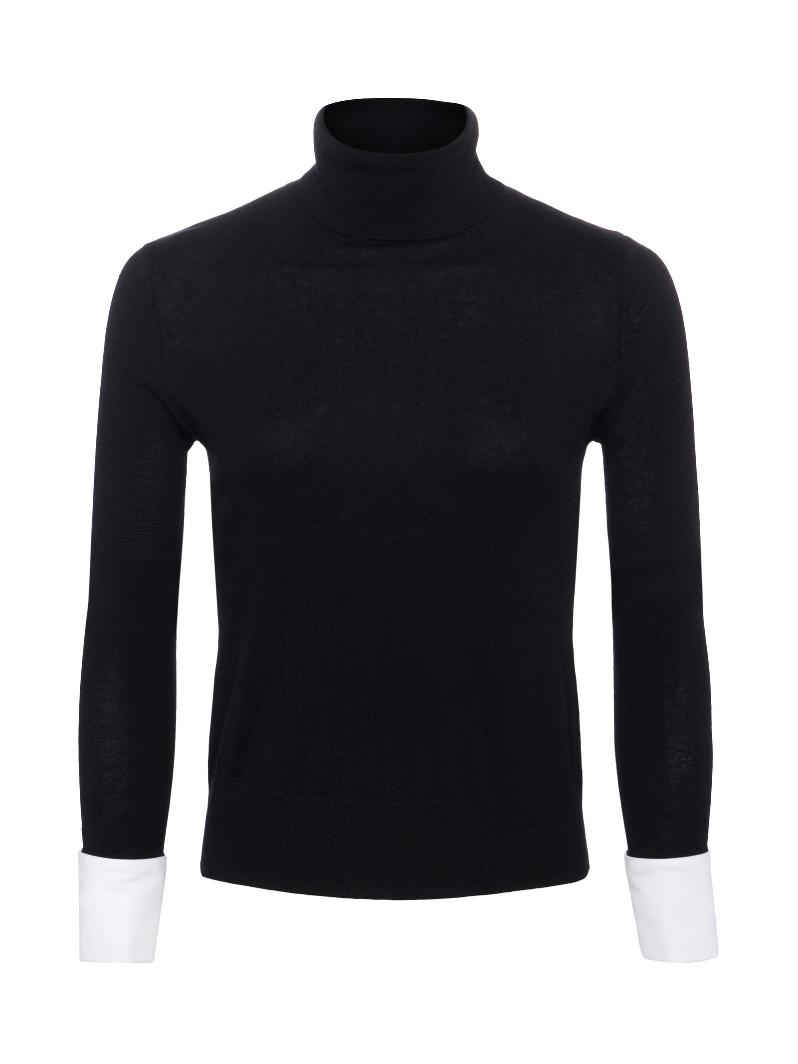 L'Agence - Flora Poplin Cuff Turtleneck  Sweater - Black/White