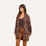 L'AGENCE- Jair Jacquard Fringe Cardigan- Java Burgundy Multi