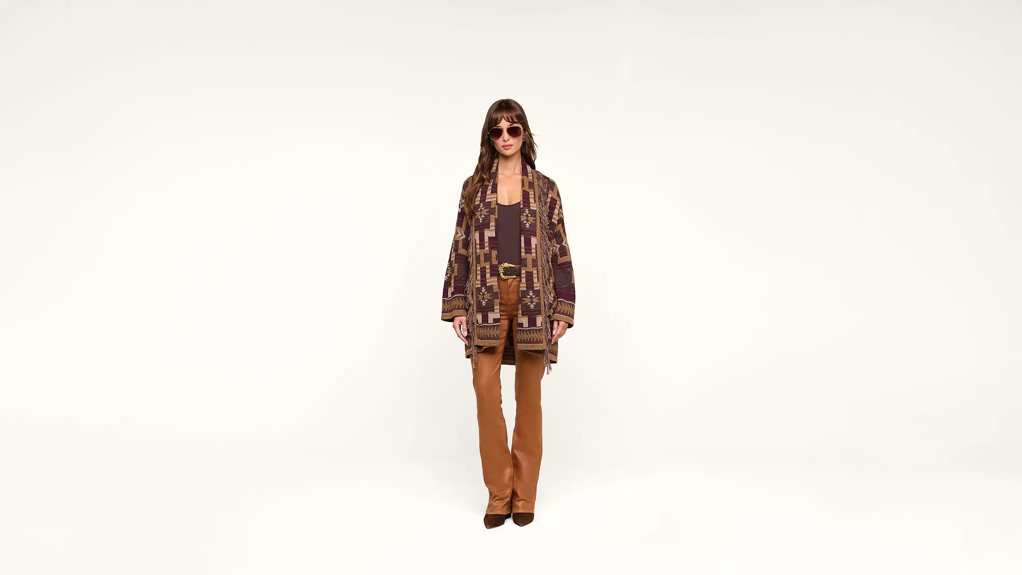 L'AGENCE- Jair Jacquard Fringe Cardigan- Java Burgundy Multi
