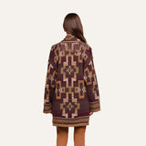 L'AGENCE- Jair Jacquard Fringe Cardigan- Java Burgundy Multi