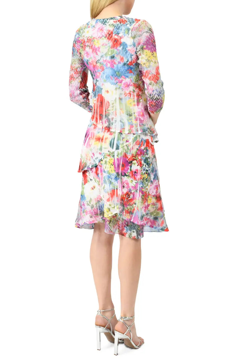 Komarov - Floral Three-Quarter Sleeve Layered Dress - Monet Floral