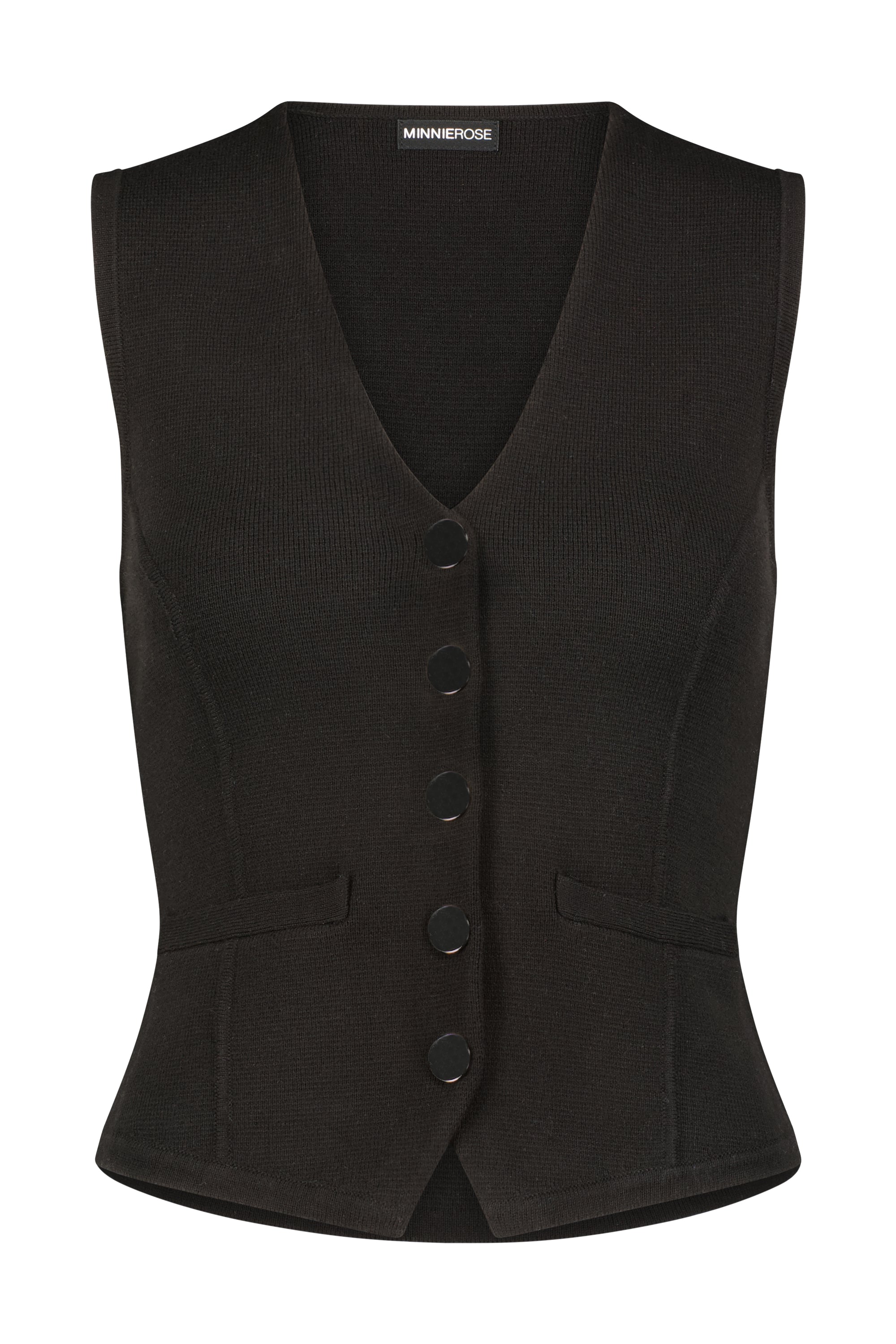 Minnie Rose - Cotton Blend Vest with Snaps - Black