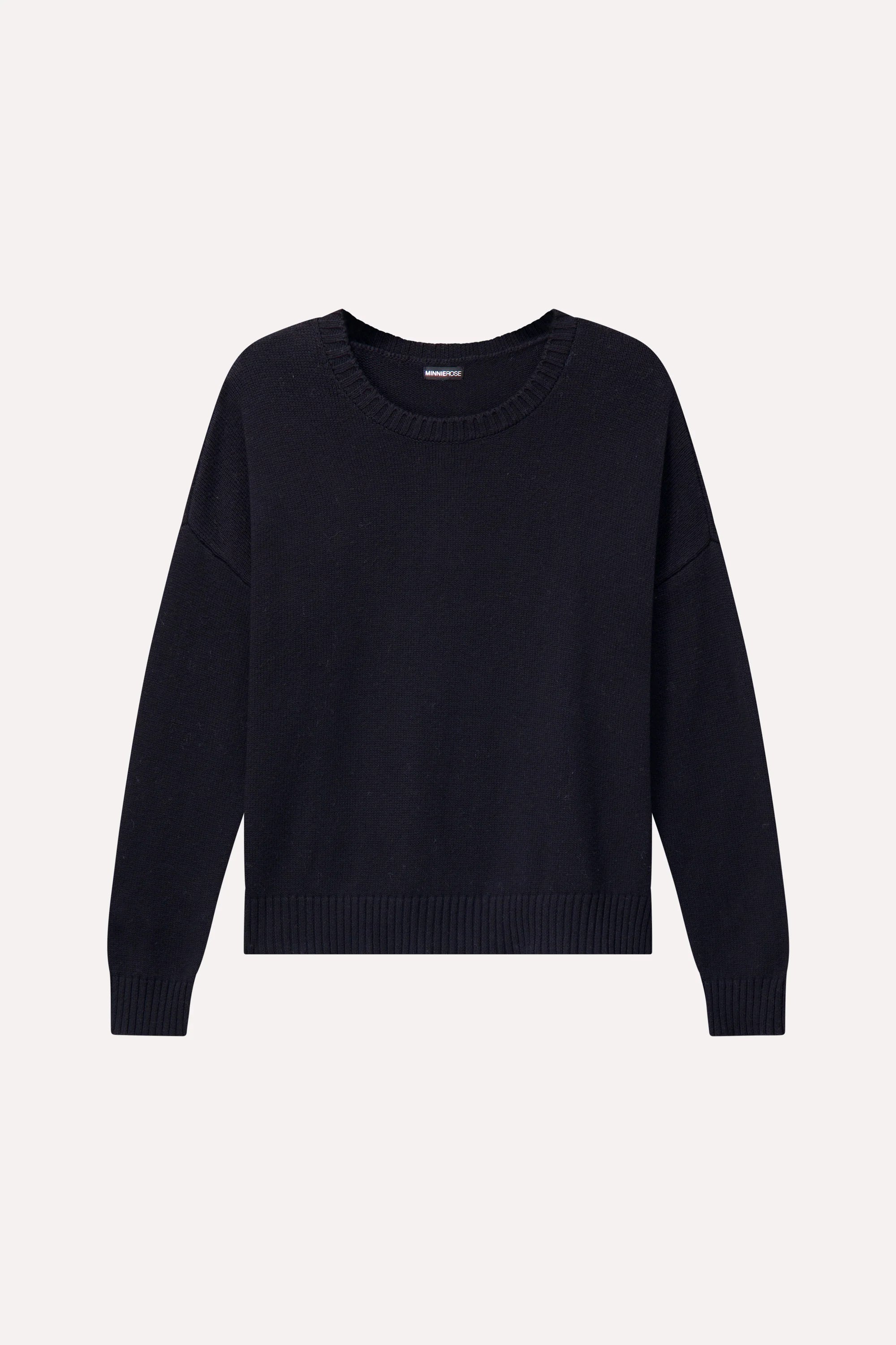Minnie Rose Cotton Cashmere Boxy Crew Neck Top Black