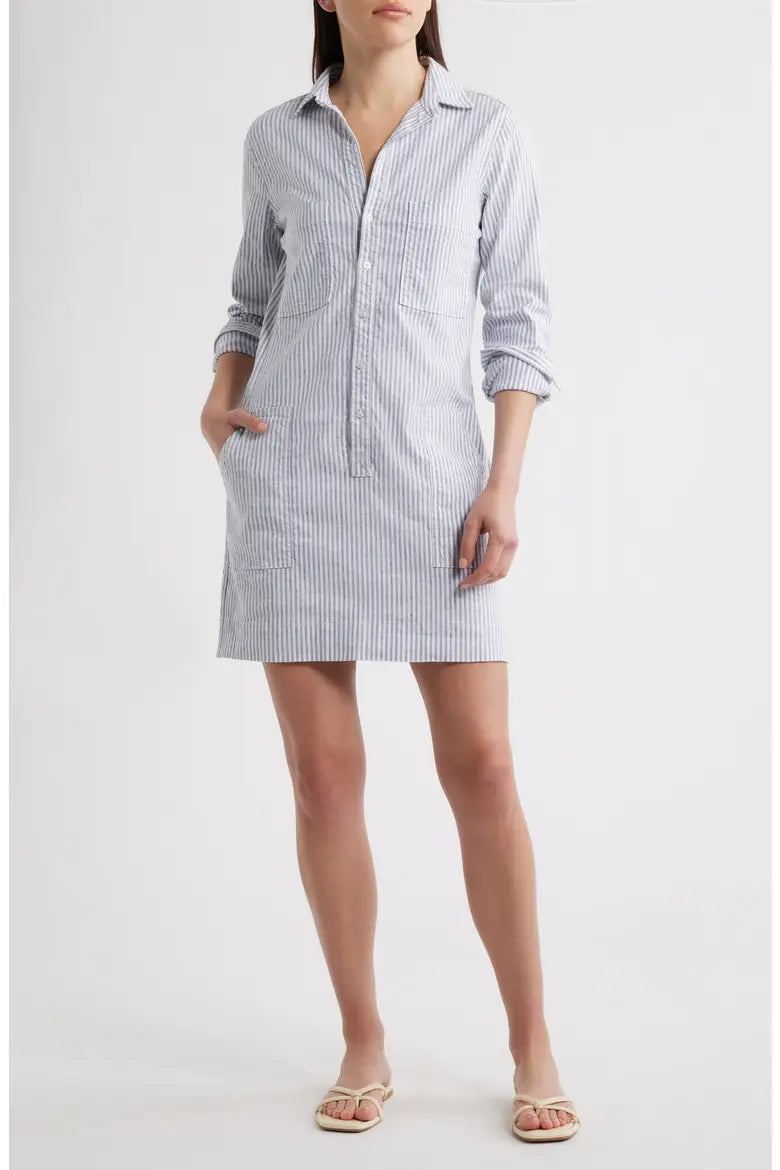 Frank & Eileen- Southern Long Sleeve Playsuit- Navy White Stripe