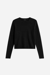 Minnie Rose - Sheer Luxury Raglan Crew w Rolled Trims - Black