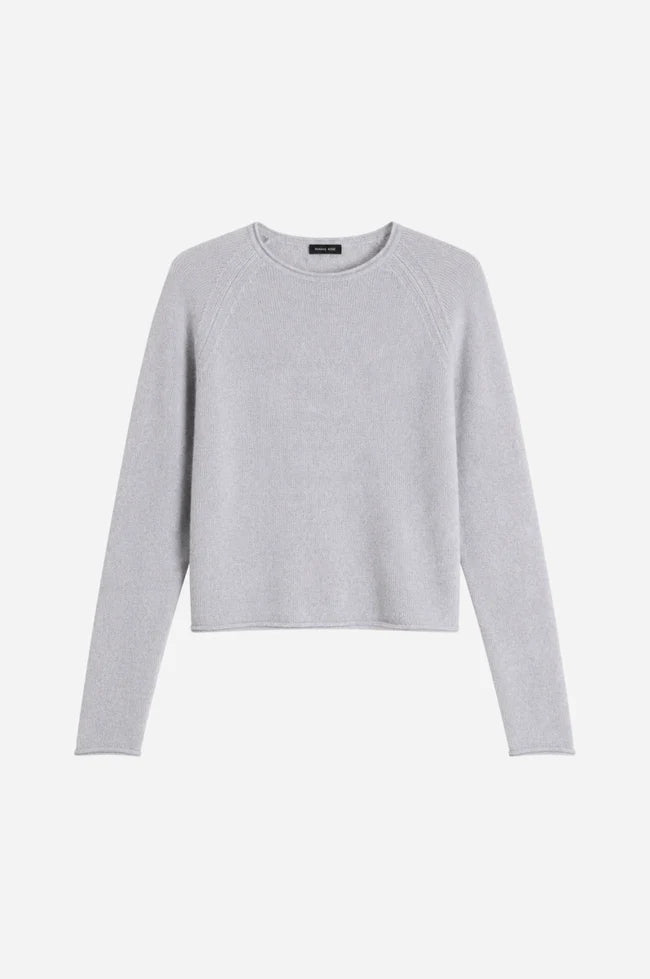 Minnie Rose - Sheer Luxury Raglan Crew w Rolled Trims - Foxy Silver