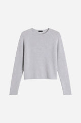 Minnie Rose - Sheer Luxury Raglan Crew w Rolled Trims - Foxy Silver