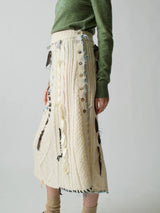 Lingua Franca - Jade Embellished Cable Knit Skirt - Ivory