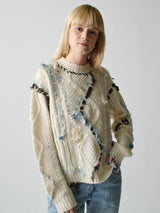 Lingua Franca - Jade Embellished Cable Knit Crewneck - Ivory