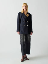 Lingua Franca - Jackie Embellished Double Breasted Blazer - Navy Twill