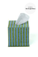 Inner Child Blockprint Tissue Box Cover in Blue and Green