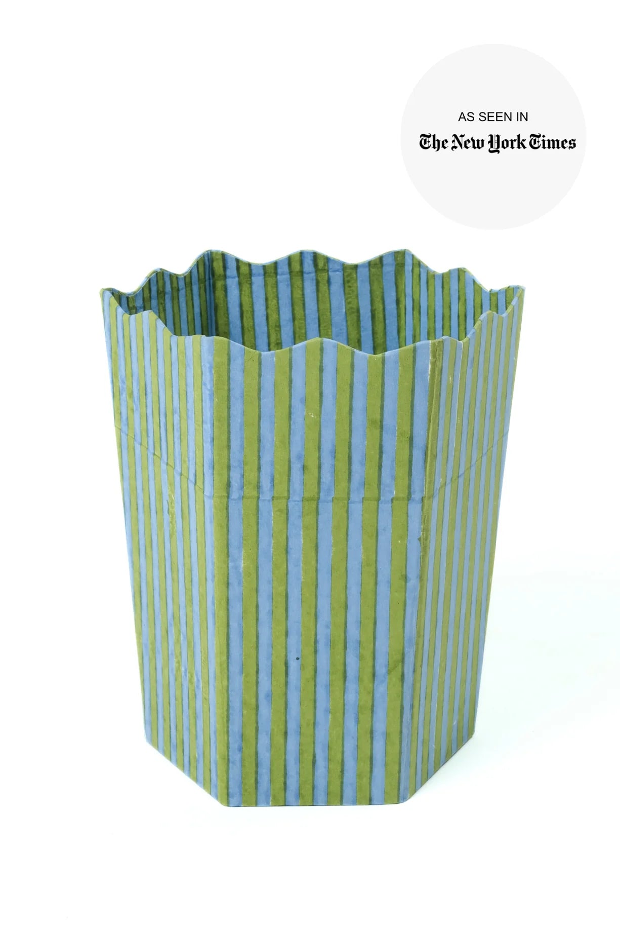 Inner Child   Scallop Waste Bin / Storage Bin in Green and Blue Stripes