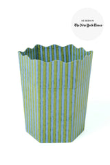 Inner Child   Scallop Waste Bin / Storage Bin in Green and Blue Stripes