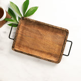 Heritage Lace - Small Artisan Wood Bark Rectangle Handled Charcuterie Tray - Mango